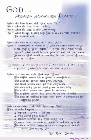 ... poem about how God always answers prayers by Dr. Robert Schuller
