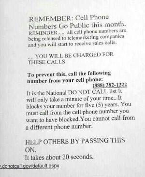 Do not call number for cell phones.