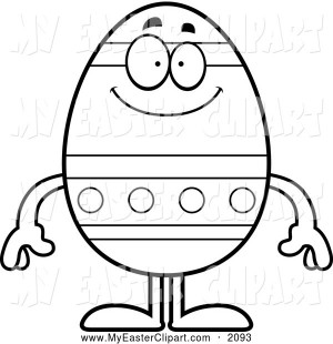 Clip Art Of A Black And White Outlined Happy Easter Egg Mascot