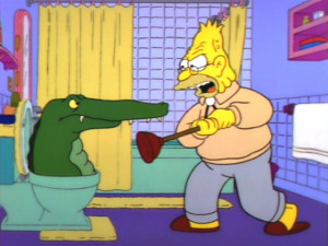 Bart: We flushed the gator down the toilet, but it got stuck halfway ...