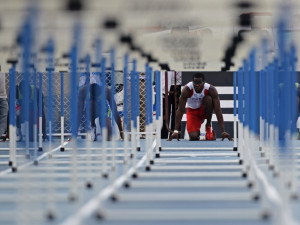 Cuba's Dayron Robles competes in the men's 110m hurdles final of a ...