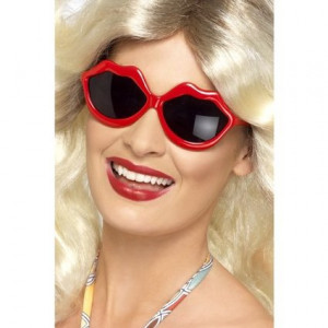 1970s Disco Fancy Dress Rave Party Beach Clubwear Lips Sun Glasses Red ...