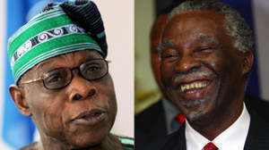 Former Nigerian President Olusegun Obasanjo, left, and former South ...