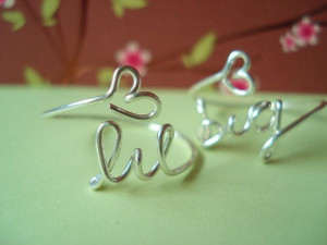 ... college rings…handmade wire big, little sisters with heart