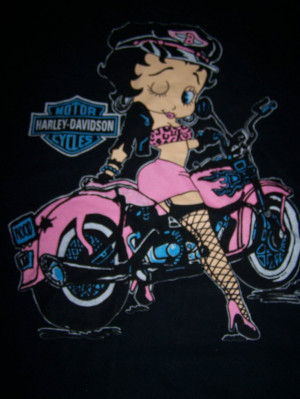 vtg Betty Boop sexy Harley Davidson motorcycle T shirt tee pink black ...