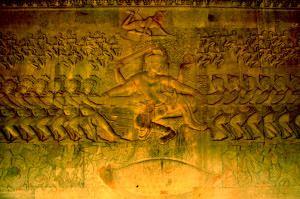 Bas-relief of the churning of the sea of milk in Angor Wat temple ...