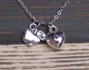 initial necklace, apple necklace, t eacher necklace, teacher's jewelry ...