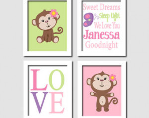 ... Goodnight Quote Set of 4 Prints Nursery Artwork Picture Girl Bedroom