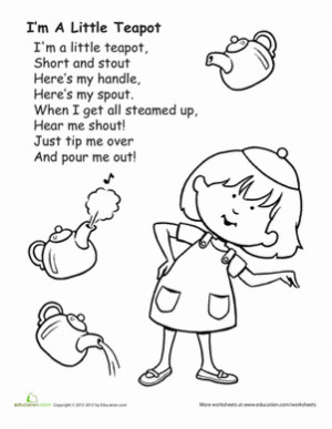 Kindergarten Music Worksheets: I'm a Little Teapot