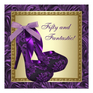 High Heel Shoes Womans Purple 50th Birthday Party Custom Invitations ...