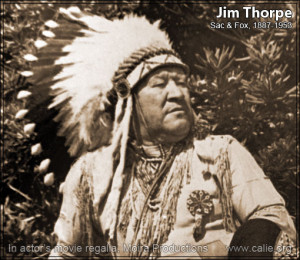 JIM THORPE IN NATIVE AMERICAN INDIAN TRIBAL REGALIA PHOTOGRAPH