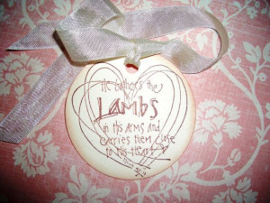 ... Lambs Bible Verse - Easter Tags - He Gathers the Lambs in His Arms