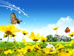 Fantasy Spring Flower Butterfly wallpaper