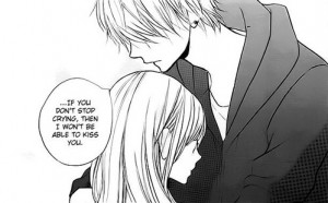anime couple, black n white, japan, kiss, manga, monochrome, quote ...