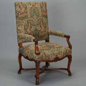... French 19th Century Bergere Covered In Old World-Style Tapestry Fabric