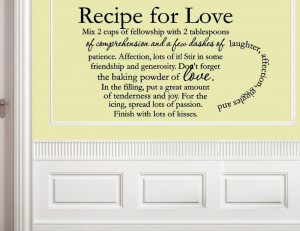 Recipe for Love Vinyl wall decals quotes sayings word On Wall Decal ...