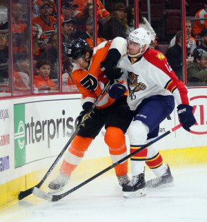 Jimmy Hayes Jimmy Hayes 12 of the Florida Panthers rides Luke Schenn