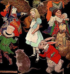 Ilustração de Alice cercada pelos personagens do País das ...