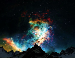 galaxy, mountains, nebula, night, sky, space, stars