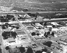 Aerial photo of Main Street, circa 1950