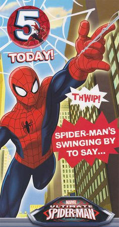 Spiderman - 5th Birthday Card With Badge