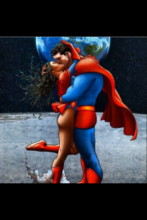 Superman and superwoman kissing