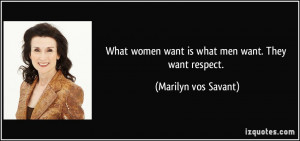 ... women want is what men want. They want respect. - Marilyn vos Savant