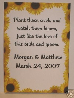 Personalized Sunflower Wedding Seed Packets Favors 50 per pack