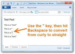 Hidden Keyboard Trick Makes Non-Curly Quotes in Windows Live Writer