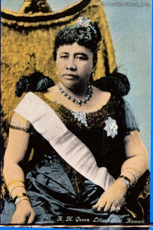 Photo of c.1892 Queen Liliuokalani color portrait sitting in throne ...