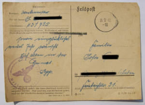 Feldpostkarte mit der Feldpostnummer 31795 entsprechend dem