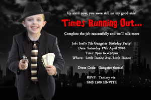 ... Kids Birthday Party Invitations - Gangster or Mobster Invitations