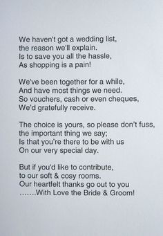 Wedding - Money Gift Request Poem Cards (ml) - Pack 25 More