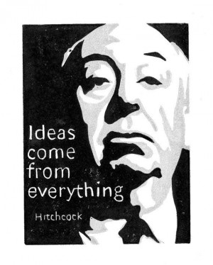 LINOCUT PRINT - Alfred Hitchcock - Ideas come from everything - 8x10 ...