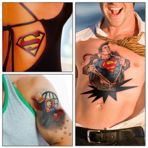 collage of different Superman tattoos