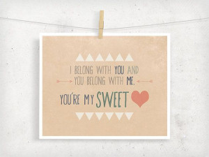 ... Music Quote, Romantic Sweet Folk Quote, I Belong With You on Etsy, $12