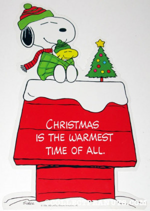 Snoopy and Woodstock cuddling on doghouse Christmas Press-out