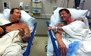 Arnold Schwarzenegger and fellow actor Sylvester Stallone (R) on ...