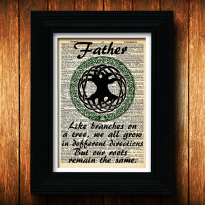 Celtic Style Tree of Life Father Quote Print Upcycled from Vintage ...