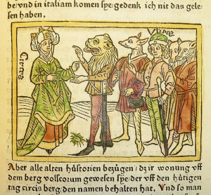 File:Woodcut illustration of Circe and Odysseus with men transformed ...