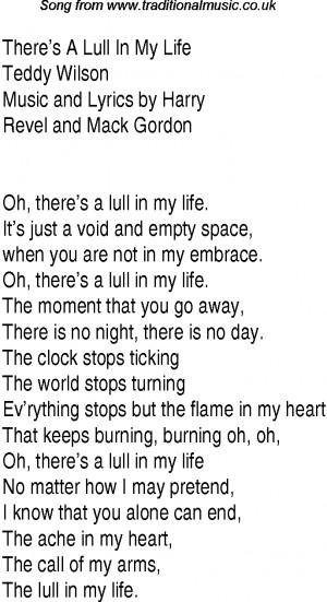 Music charts top songs 1937 - lyrics for Theres A Lull In My Life