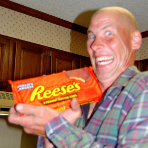 Kevin comes home with his prize...two whole pounds of Reese's Cups!!!