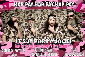 Pink Camo Duck Dynasty Printable Birthday Invitation