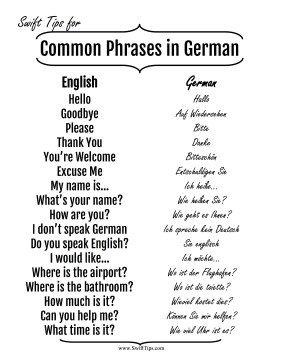 Common English to German Phrases Printable Board Game