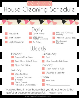 Basic Cleaning Schedule Checklist