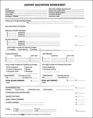 Exporting: Sample Export Quotation Worksheet