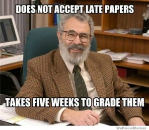 ... Professor Does not accept late papers takes five weeks to grade them