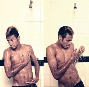 ... football player, gorgeuos, haircut, hot, neymar, sexy, shower, tattoo