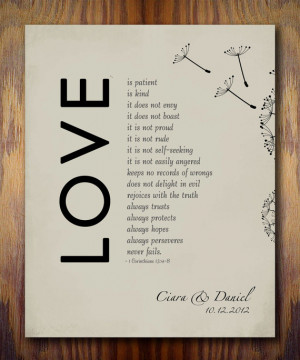 1st Wedding Paper Anniversary Gift Print, 1 Corinthians 13 Love is ...