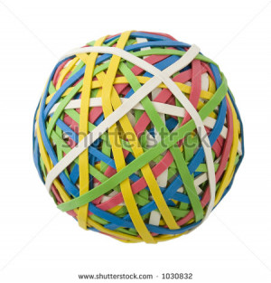 Large colorful rubber band ball over white background. - stock photo